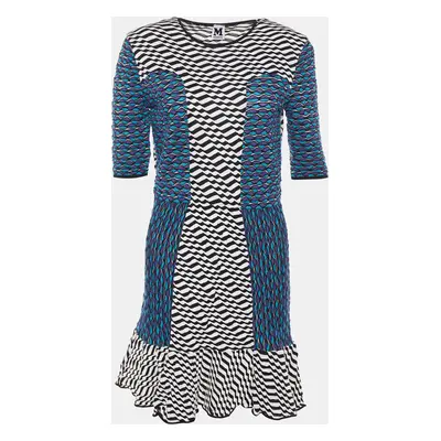 M Missoni Multicolor Patterned Knit Flounce Hem Mini Dress