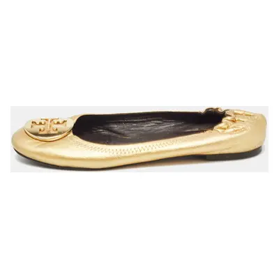 Tory Burch Metallic Gold Leather Claire Ballet Flats Size 37.5