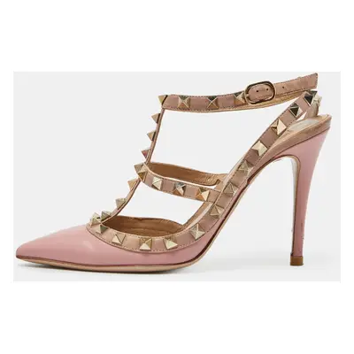 Valentino Pink/Beige Leather Rockstud Cage Pumps Size