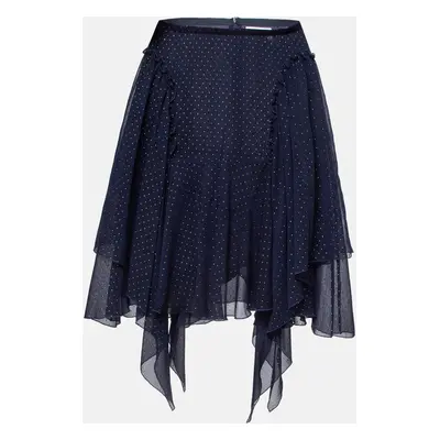 See by Chloe Navy Blue Dotted Chiffon Ruffled Skirt