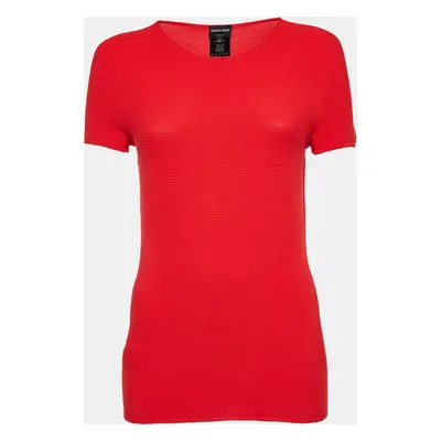 Giorgio Armani Red Rib Knit Short Sleeve Top