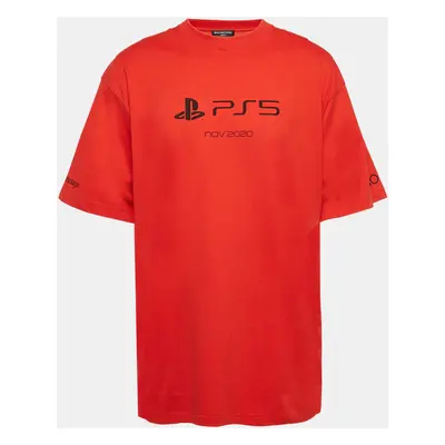 Balenciaga X PS5 Red Printed Cotton Boxy T-shirt