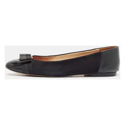 CH Carolina Herrera Black Suede and Patent Leather Ballet Flats Size