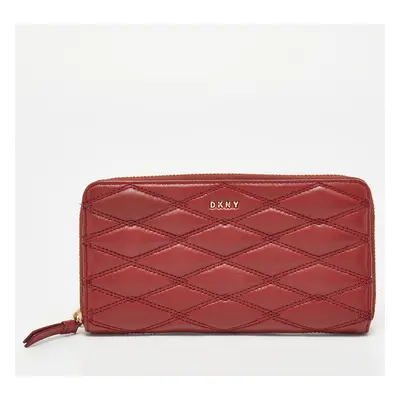 DKNY Red Quilted Leather Zip Around Compact Wallet