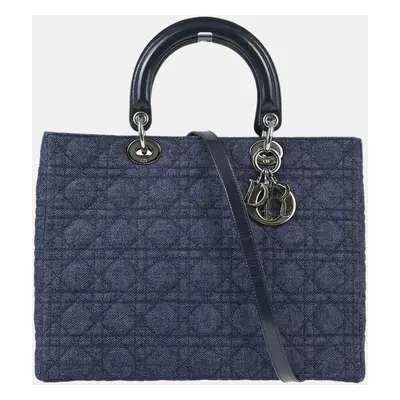 Christian Dior Navy Denim Lady Dior Cannage Handbag