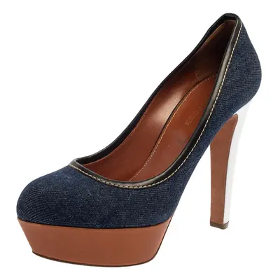 Sergio Rossi Blue Denim And Leather Platform Pumps Size 38.5