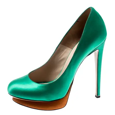 Nicholas Kirkwood Green Satin Platform Pumps Size 36.5