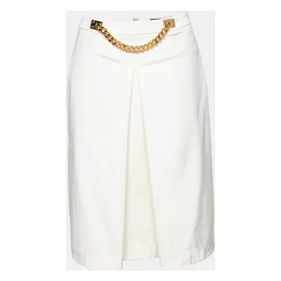 Sophie Hulme Ivory Stretch Gabardine Chain Embellished Inverted Pleat Front Skirt