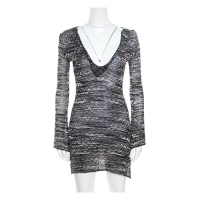 M Missoni Monochrome Chevron Patterned Perforated Knit Flared Sleeve Tunic