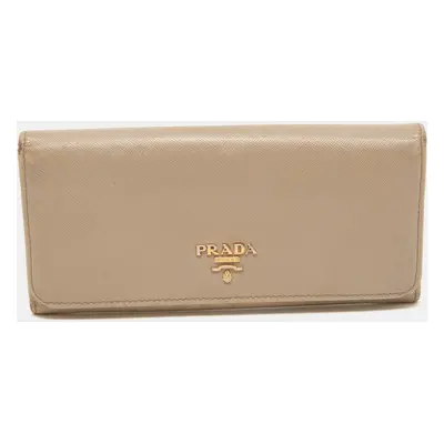 Prada Dark Beige Saffiano Leather Flap Continental Wallet