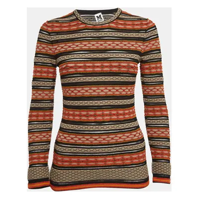 M Missoni Orange/Black Patterned Knit Long Sleeve Top