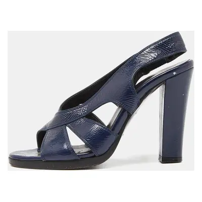 Balenciaga Navy Blue Leather Slingback Sandals Size