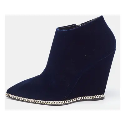 Giuseppe Zanotti Navy Blue Chain Link Ankle Boots Size