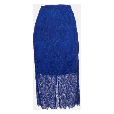 Diane Von Furstenberg Blue Lace Overlay Tailored Pencil Skirt