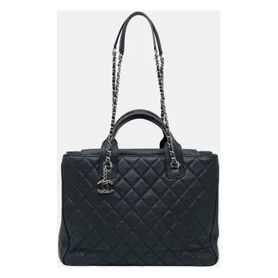 Chanel Navy Blue Large Quilted Caviar Urban Companion Tote