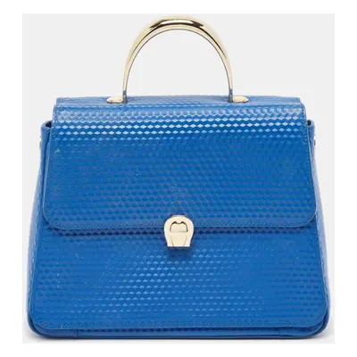 Aigner Blue Embossed Leather Genoveva Top Handle Bag