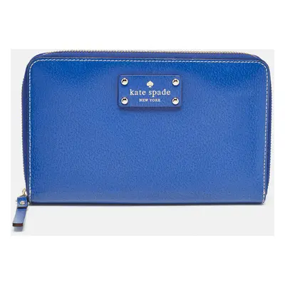 Kate Spade Blue Leather Zip Organizer Clutch