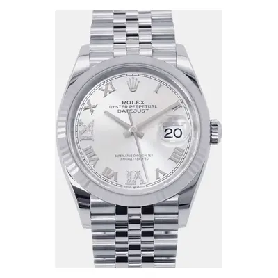 Rolex Silver 18k White Gold Stainless Steel Datejust Automatic Men's Wristwatch mm