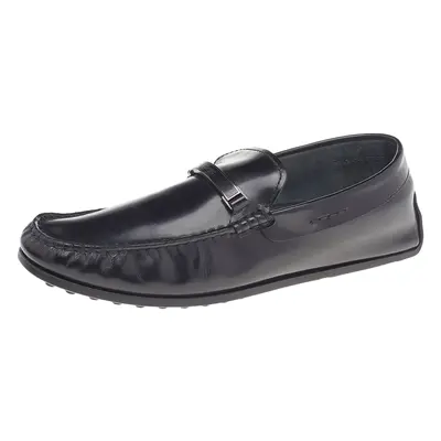 Tod's Black Leather Logo Trim Slip On Loafers Size