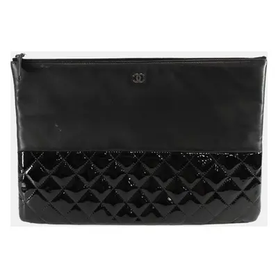 Chanel Black Leather CC Large Clutch