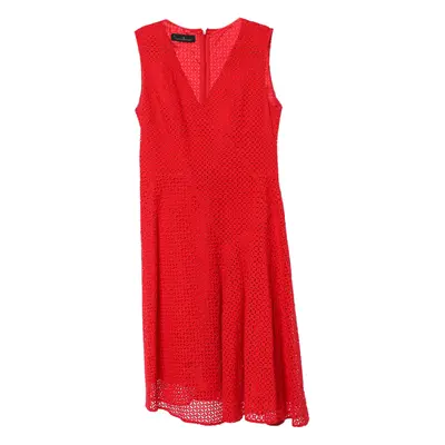 CH Carolina Herrera Red Lace Flared V-Neck Dress