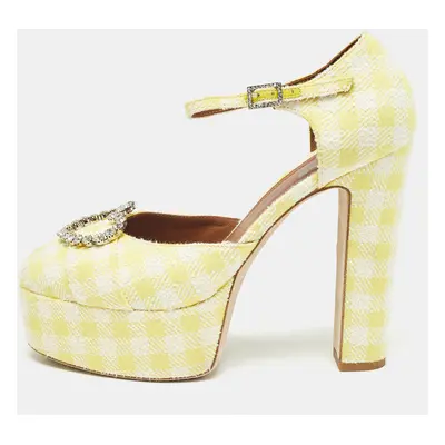 Malone Souliers Yellow/White Fabric Crystal Embellished Ankle Strap Sandals Size