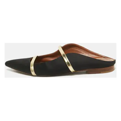 Malone Souliers Black/Gold Satin and Leather Maureen Flat Mules Size