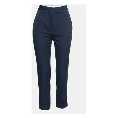 Stella McCartney Navy Blue Crepe Wool Side Stripe Detail Trousers