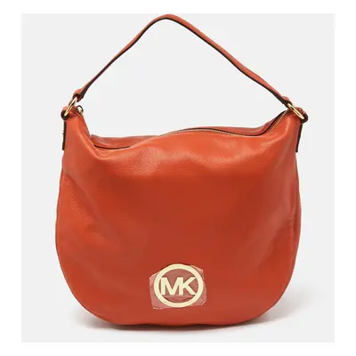 Michael Kors Orange Leather Logo Zip Hobo