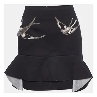 Marni Black Birds Embellished Neoprene Mini Skirt