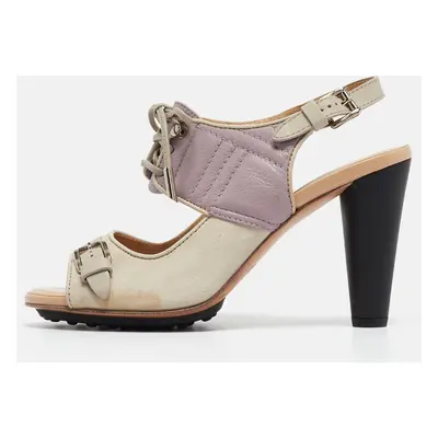 Tods Grey/Purple Suede and Leather Ankle Strap Sandals Size