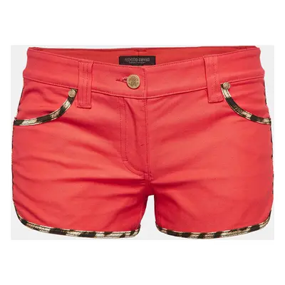 Roberto Cavalli Red Gabardine Cotton Contrast Trim Shorts