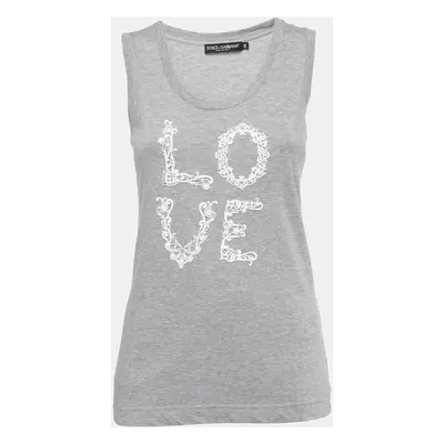 Dolce & Gabbana Grey Cotton LOVE Lace Patterned Tank Top