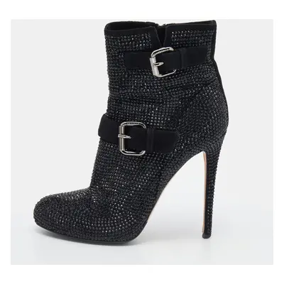 Le Silla Black Suede Embellished Ankle Boots Size