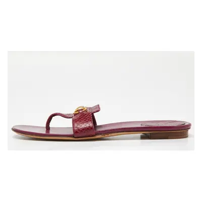 Gucci Pink Watersnake Leather Horsebit Thong Flat Sandals Size