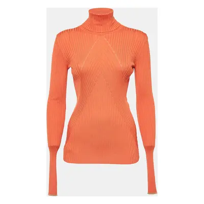 Victoria Beckham Orange Rib Chevron Slim Polo Neck Top