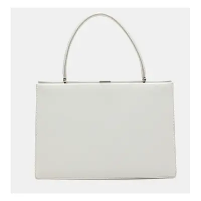 Celine White Leather Medium Clasp Top Handle Bag