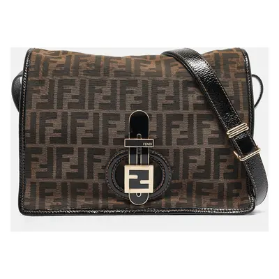 Fendi Tobacco Zucca Canvas and Patent Leather Mama Flap Shoulder Bag