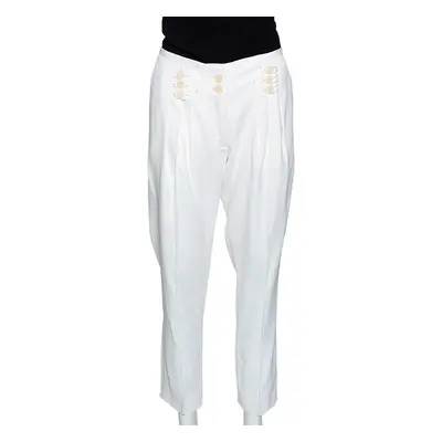 Stella McCartney Cream Coated Silk Button Detail Tapered Trousers