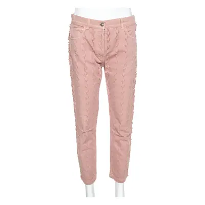 Etro Pink Cotton Distressed Pattern Straight Leg Jeans