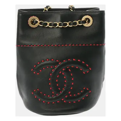 Chanel Black Leather CC Drawstring Bucket Bag