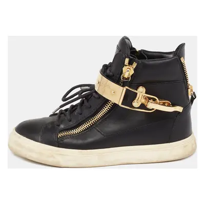 Giuseppe Zanotti Black/Gold Leather Coby High Top Sneakers Size