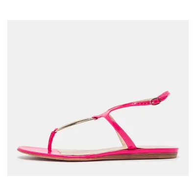 Alexander McQueen Pink Leather Thong Ankle Strap Flat Sandals Size 37.5