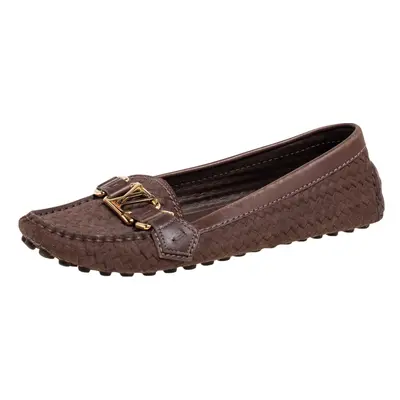 Louis Vuitton Brown Woven Suede and Leather Slip-On Oxford Loafers Size 35.5