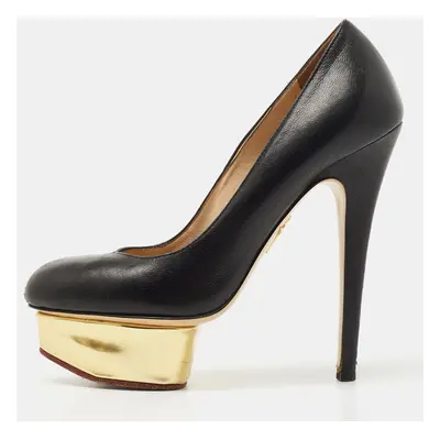 Charlotte Olympia Black Leather Dolly Platform Pumps Size 36.5