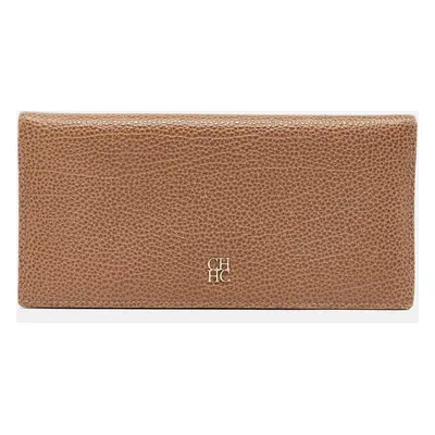 CH Carolina Herrera Beige Leather Long Bifold Wallet