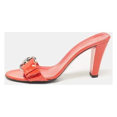 Gucci Red Patent Leather Buckle Detail Slide Sandals Size