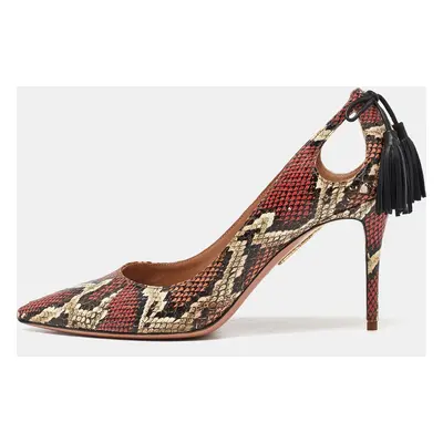 Aquazzura Multicolor Python Leather Forever Marilyn Tassel Detail Pointed Toe Pumps Size