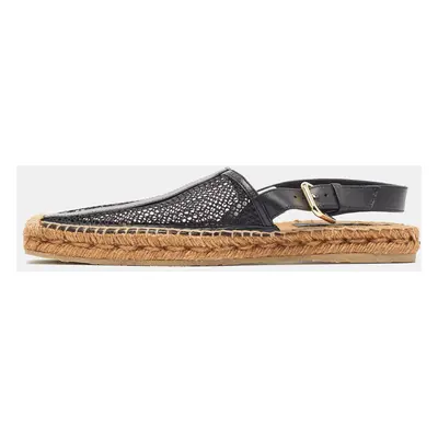 Jimmy Choo Black Mesh and Leather Slingback Espadrille Size