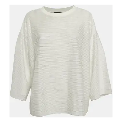 Emporio Armani White Stripe Textured Stretch Knit T-Shirt